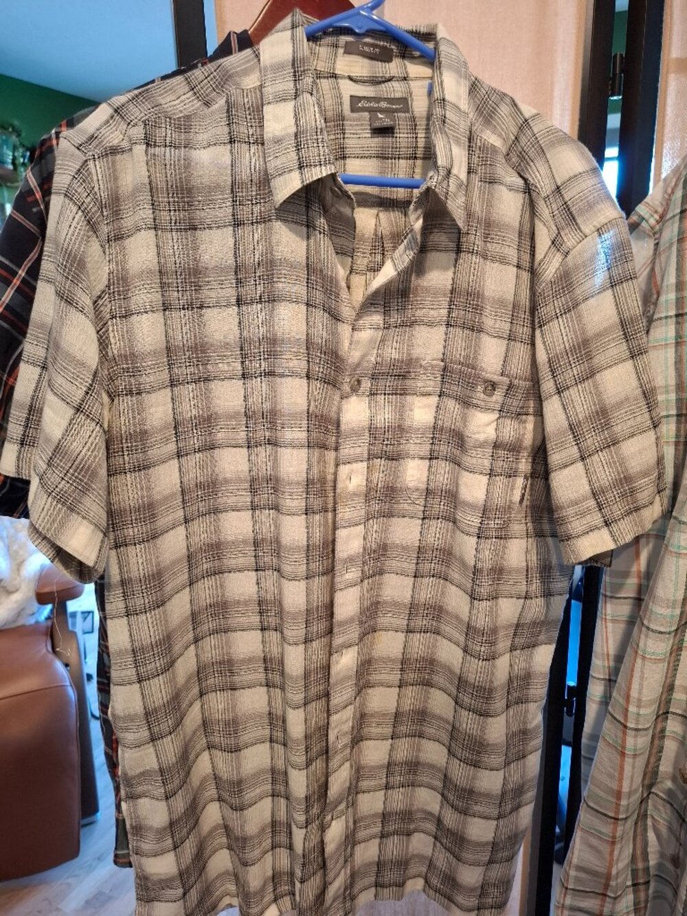 eddie bauer Classic Fit short sleeve button down cotton plaid XLT